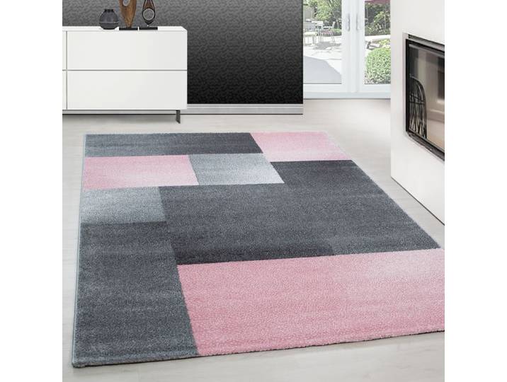 Teppium Tapis de salon motif à carreaux abstrait Rose Tapis 160x230 cm à poils courts tapis doux