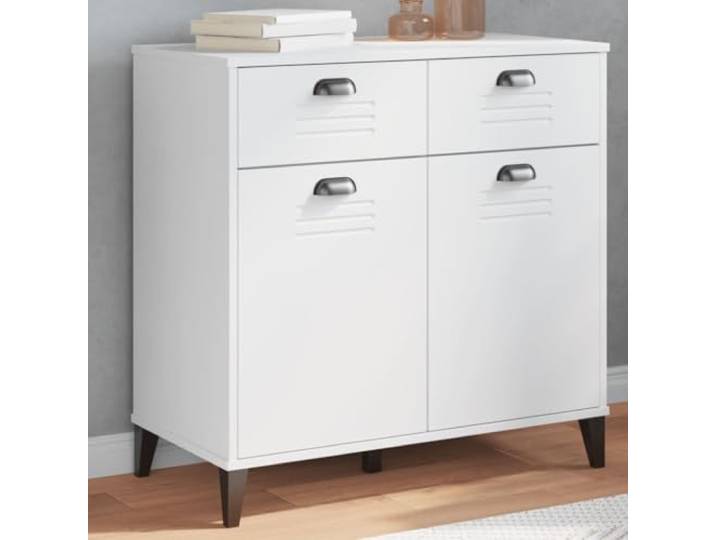 HEFZGDB Sideboard VIKEN Weiß 80x40x80 cm aus Holzwerkstoff mit industriellem Design, robuster Oberplatte für Deko und praktischen Griffen