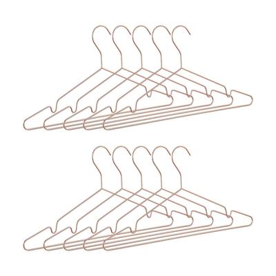 Relaxdays Kleiderbügel roségold im 10er Set, dünn, elegante Drahtbügel für Tops, glänzende Bügel, platzsparend, kupfer