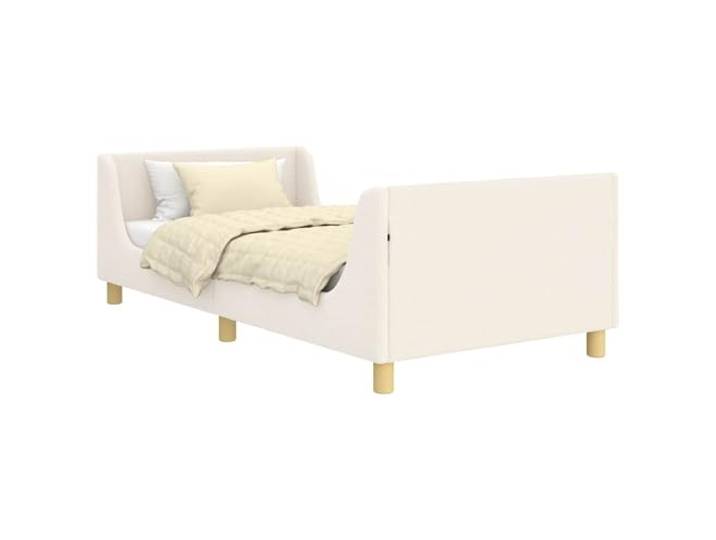 PUGYNBK Kinderbett mit Kopfteil, Creme, 80 x 200 cm, Bouclé Feste Lattenrost, Holz und Metall, einfache Montage, niedriges Design, weiche Textur