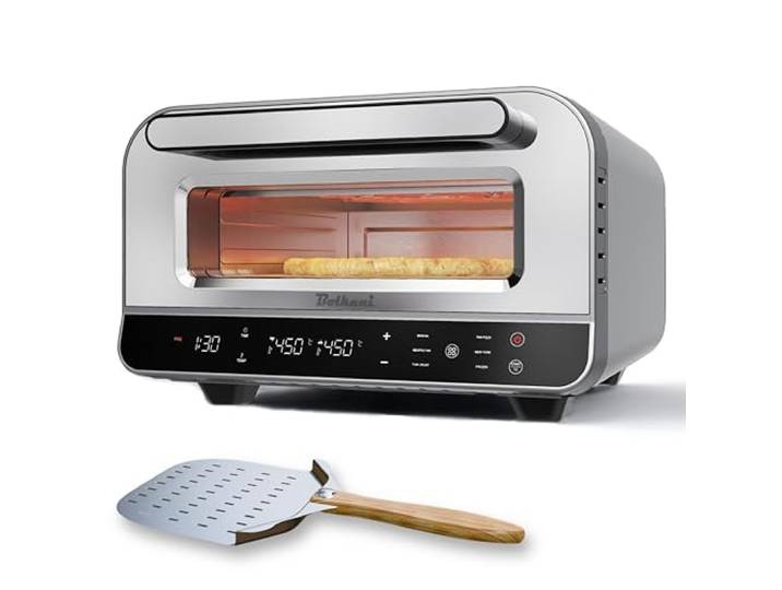 BOLKANI Elektrischer Pizzaofen 450 °C mit Pizzastein und Pizzaschaufel 1700 W, Timer, Innenbeleuchtung, Sichtfenster, Knusprige Pizza in 2 Minuten, Professioneller Pizzaofen für zu Hause