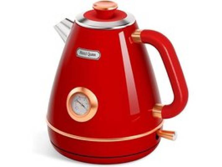 Bouilloire Vintage Inox 1 7L 2200W Thermomètre Intégré Sans BPA Sans Fil Arrêt Automatique Design Rouge Rubis