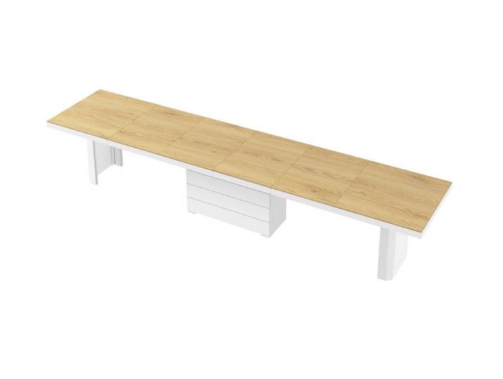 designimpex Esstisch Design Tisch HE-444 Eiche Natur - Weiß Hochglanz XXL ausziehbar