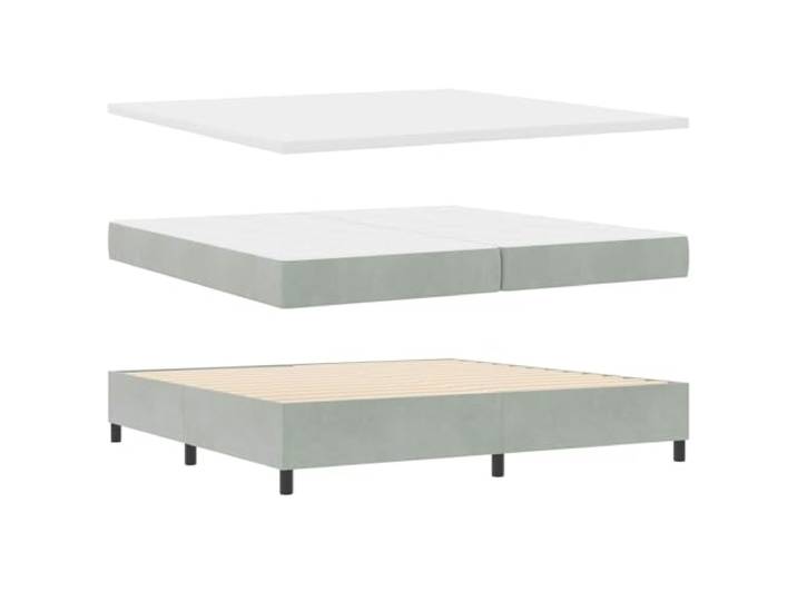 KTHLBRH Boxspringbett mit Matratze hellgrau 200x200 cm Samt Kopfteil verstellbar, Taschenfedern, Holzgestell, freistehendes Design, 280 kg