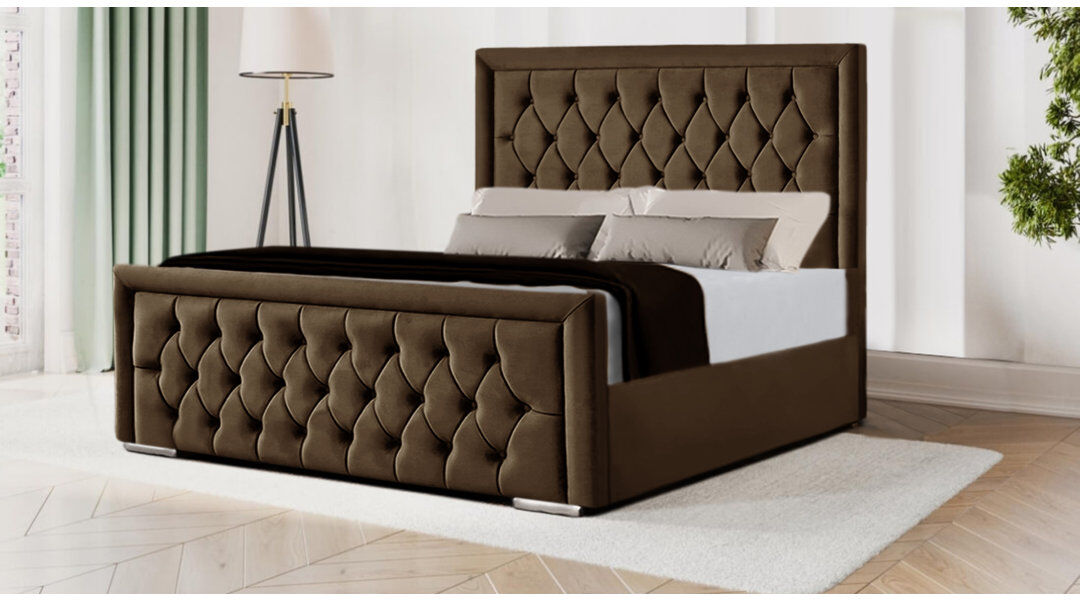 Rosdorf Park Brentley Upholstered Velvet Bed Brown King (150 x 200 cm)