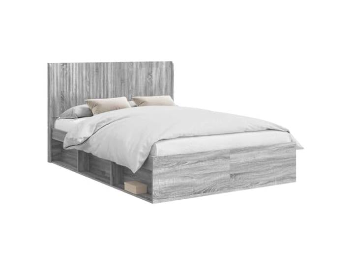 PUGYNBK Bettgestell mit Stauraum und Kopfteil Robustes Holz, Lattenrost, Seitenfächer, minimalistisches Design