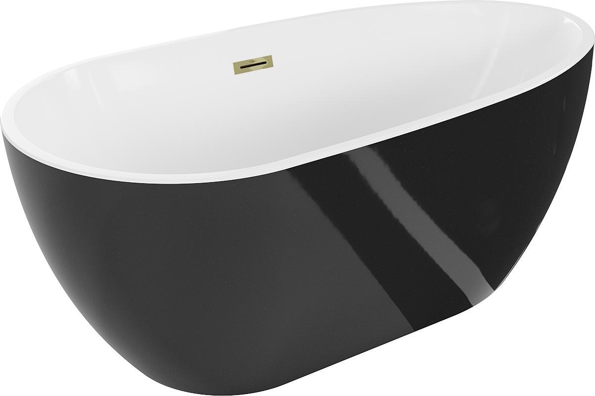 Mexen Eos freistehende Badewanne 170 x 75 cm, weiß/schwarz, Abfluss gold - 52471707575-50