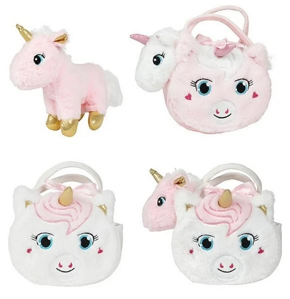 Toi-Toys Pluche Eenhoorn Knuffel met Glinsterend Hoorn en Eenhoorn Tas