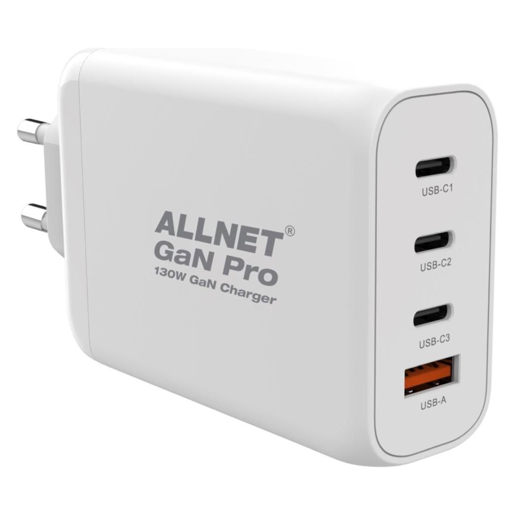 Allnet ply 130 watt 1x usb typ-a qc 3x usb typ-c**eu plug** (130 W, 4 Ports) (PSU-GaNPD-USB-1A3C-130W)