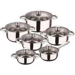 WellHome - 12-teiliges Kochgeschirrset aus Edelstahl mit Induktionsböden und ergonomischen Griffen