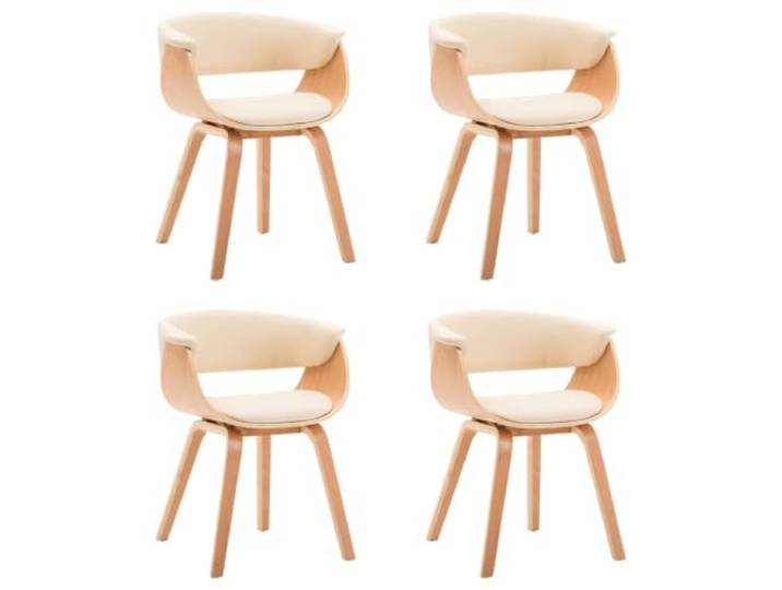 HKLGBVCR Esszimmerstühle, cremefarben, Holz, gebogen, Kunstleder, 4 Stück Gepolsterte Sitzfläche, leicht zu reinigendes Kunstleder, 4 Füße aus Holz, maximal 110 kg pro Sitz, für den täglichen
