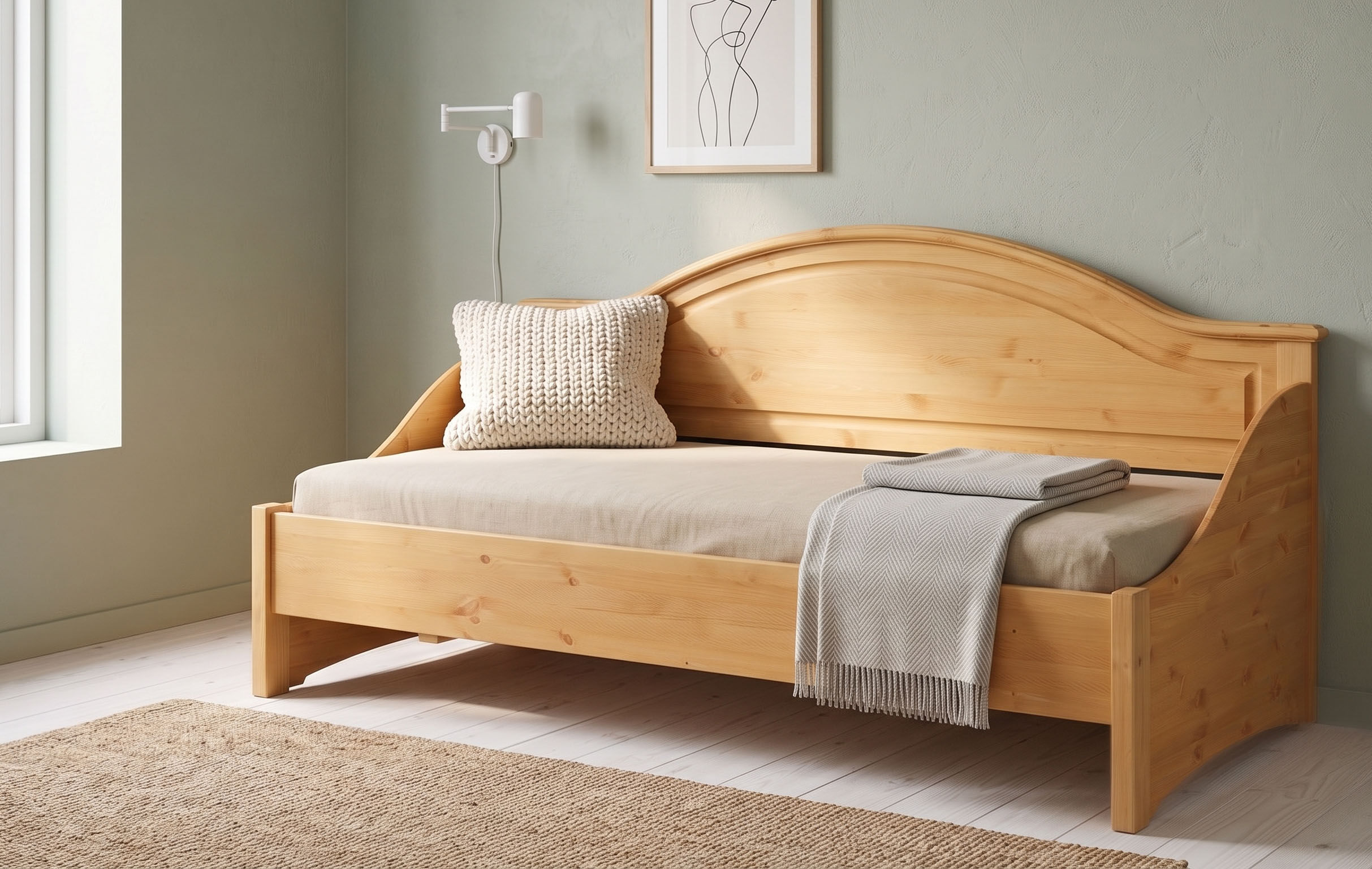 Daybett GOODPRODUCT "Konrad", beige (gelaugt, geölt), kein Härtegrad, Daybetten, Daybett, stabile Konstruktion aus massiver Kiefer, mit Rollrost gelaugt, geölt kein Härtegrad