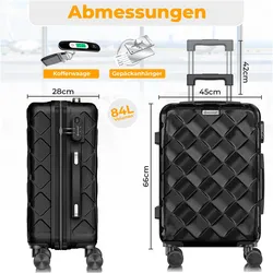 Kesser  Reisekoffer ABS Hartschalenkoffer 360° Rollen, inkl. Zahlenschloss & Kofferwaage, Koffer, Schwarz