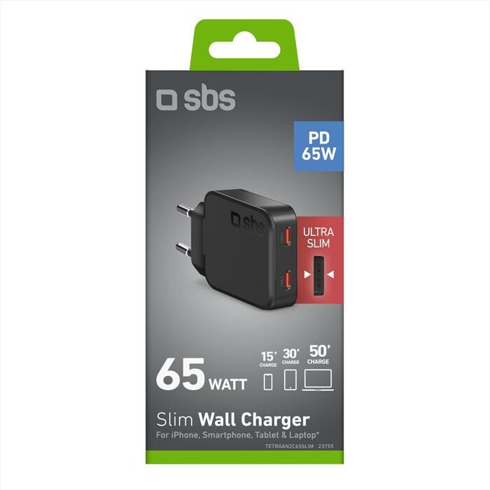 SBS Caricabatterie Slim 65w 2x Usb-c-nera