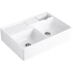 Villeroy und Boch Spülstein Doppelbecken 632392R1 Ablaufgarnitur, Exzenterbetätigung, Resteschale, weiß
