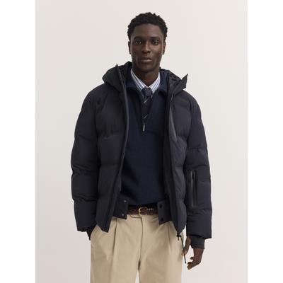 Winterjacke BUGATTI "Dynamic Series", Herren, Gr. 50, schwarz (390, marine), 88% Polyamid, 12% Elasthan, unifarben, regular fit, Umschlagsaum, Jacken Winterjacke, Dynamic Series Stretch Sorona Kapuze