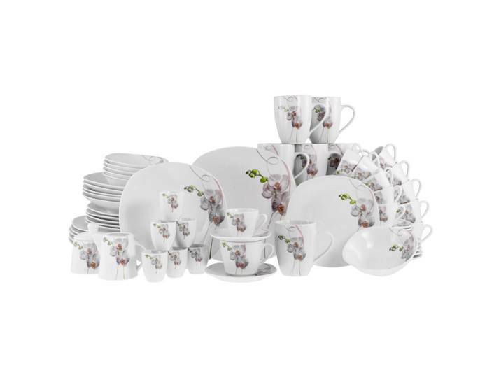 Creatable Kombiservice Square Orchidee, Weiß, Fuchsia, Keramik, 62-teilig, Blume, 200 ml,200 ml,200 ml,200 ml,80 ml,300 ml,300 ml, lebensmittelecht, stapelbar, Essen & Trinken, Geschirr, Geschirr-Sets, Kombiservice