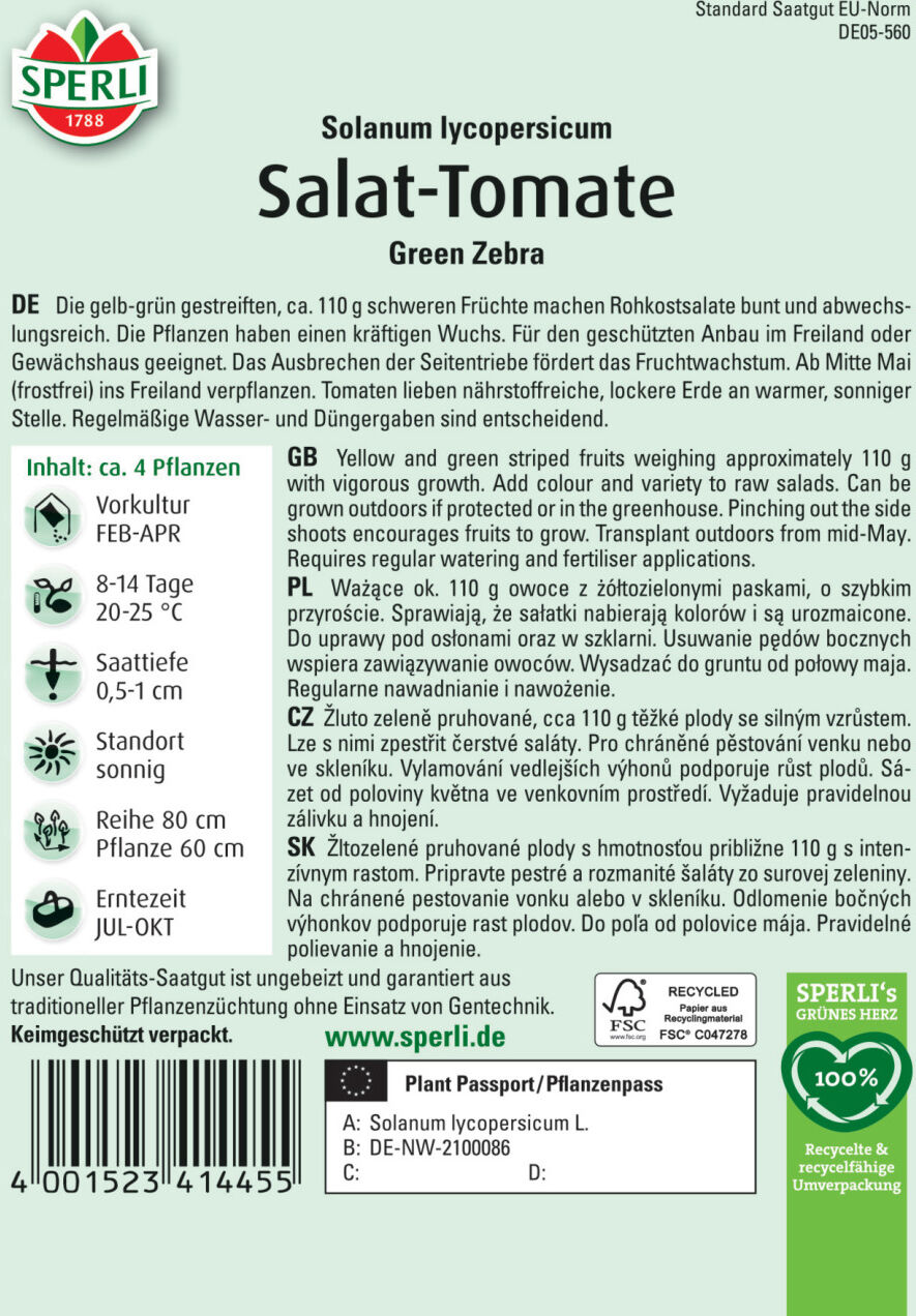 Sperli Salat-Tomate Green Zebra