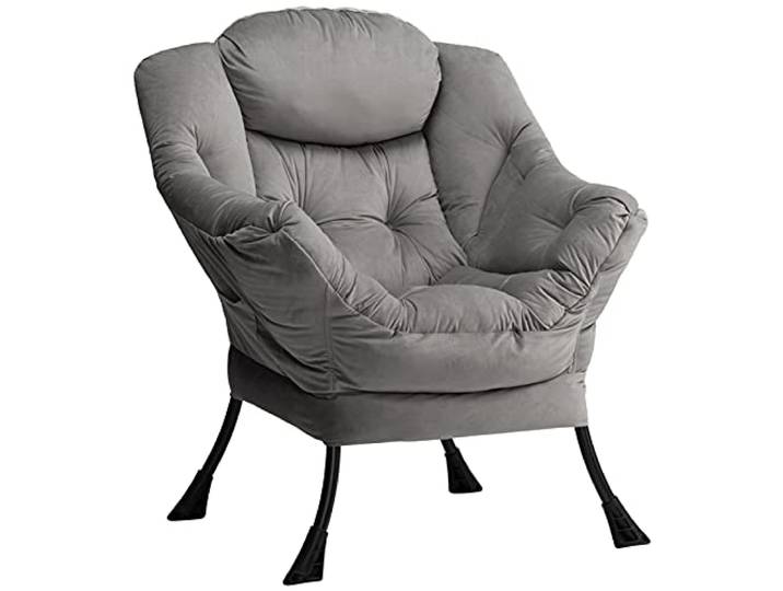 HollyHOME Ohrensessel Sessel Wohnzimmer & Schlafzimmer Samt Relaxsessel Lesesessel Armlehnensessel Lounge Sessels, Dunkelgrau