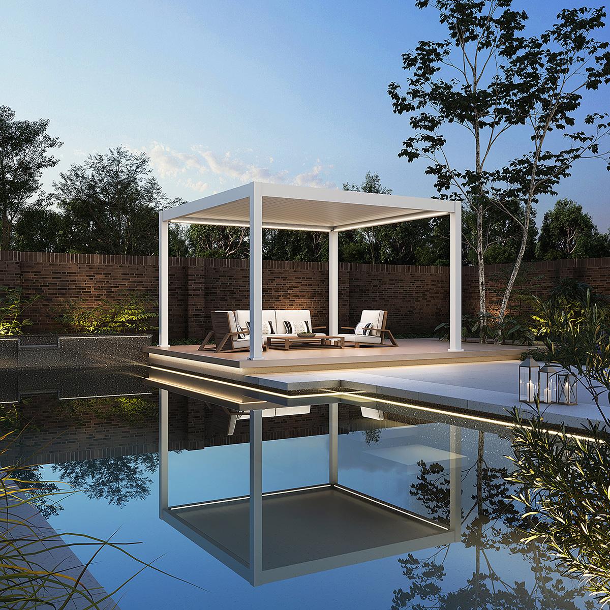 Weide E-Deluxe Plus elektrische Pergola Voll-Aluminium 4x4m mit Lamellendach weiß