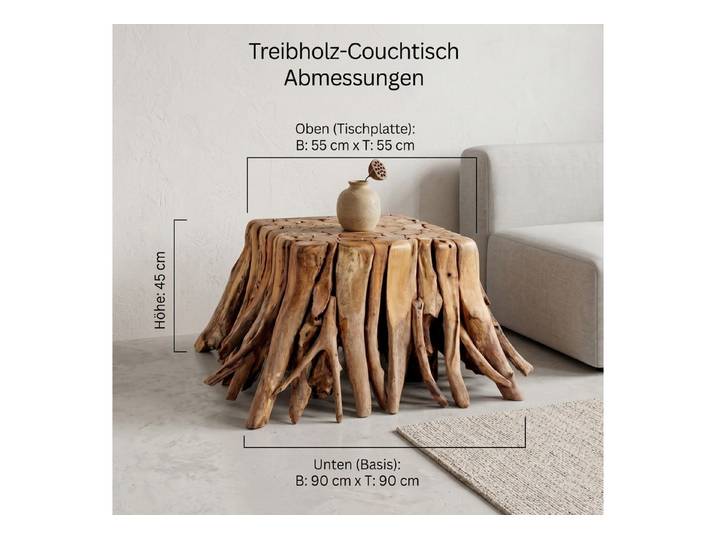 Möbel Bressmer Couchtisch FINCA Couchtisch Holz,Massivholz design Tisch Treibholz, Handarbeit