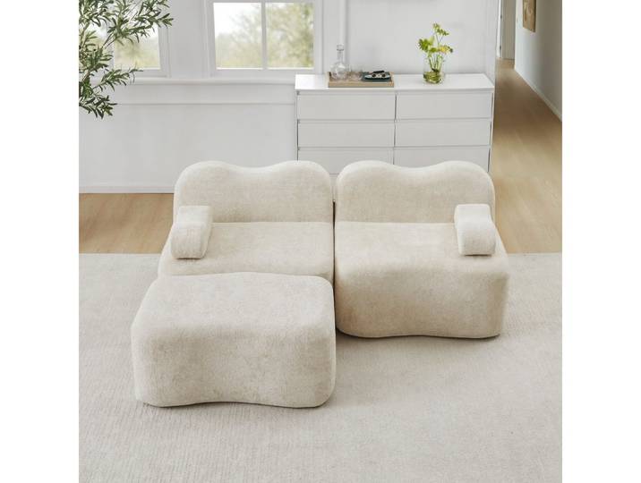 BBWL Sofa mit Ottoman, bewegliches Armlehnenkissen, ohne Aufbau, 2-Sitzer L-förmiges Boneless Sofa Wellenform, komfortables sofa