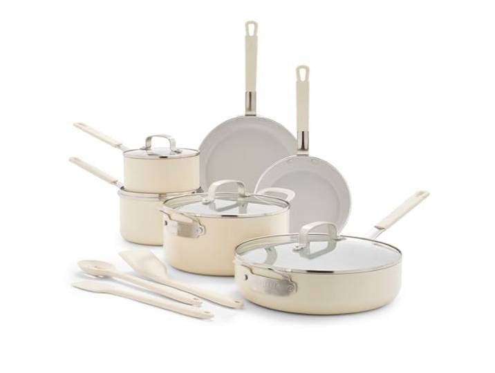 GreenPan x Bobby Flay 13-teiliges Kochgeschirr-Set aus professionellem Aluminium, PFAS- und PFOA-freie Keramik-Antihaftbeschichtung, induktionsgeeignet, kühlbleibender Silikongriff, spülmaschinen- und