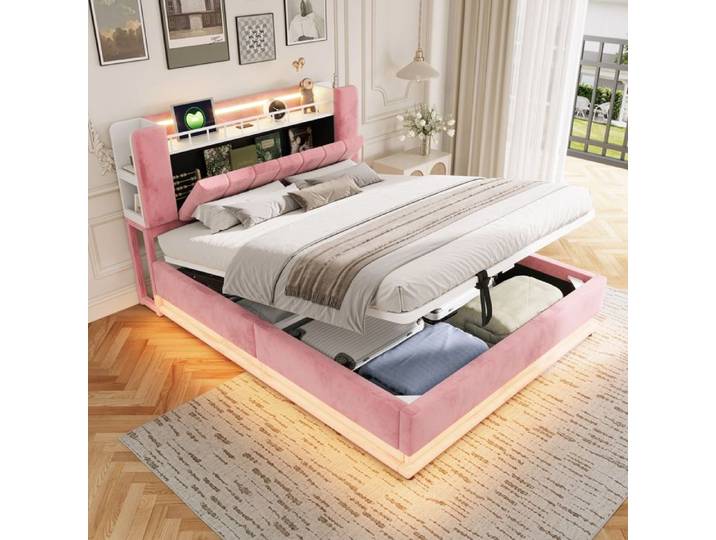 Lit 160 x 200 cm Rose Le sommier à lattes en métal offre une stabilité et une longévité exceptionnelles