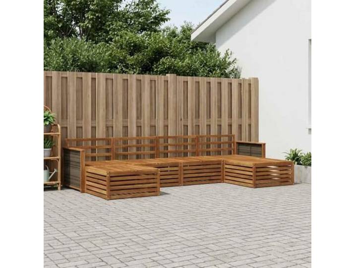 RJPLMFV Sektionales Sofa-Set, 6-teilig, Akazienholz, massiv Modular, Lattenrost, Armlehnen, Holz, für Garten, Terrasse, Pool