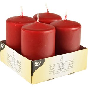 Papstar Kerzen 10495, Stumpenkerzen, bordeaux rot, Ø 5 cm, Höhe 8 cm, 4 Stück