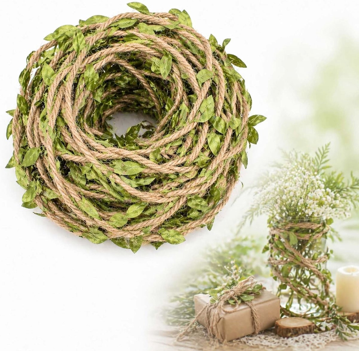 ShopVlot Kunstmatige klimopslinger van zijde met groene bladeren, 10 m decoratief lint voor muur, bruiloft of feest