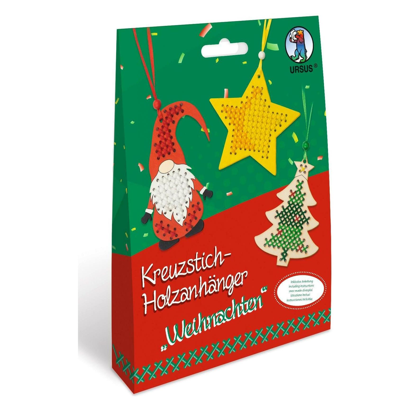 Ursus Bastelset Kreuzstich-Holzanhänger Weihnachten, 3 Stück (21440004)