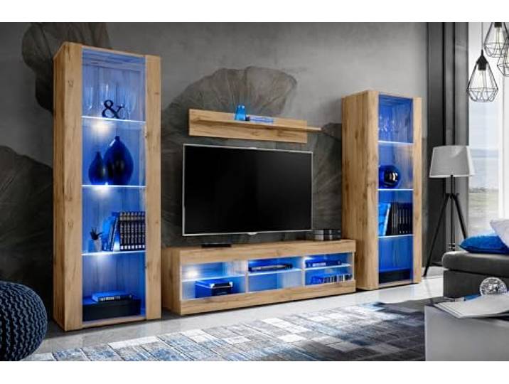 Komodee Wohnwand TV Tivoli Grande A1 Wotan/Wotan 250x159x35 cm Wohnwand Tivoli Grande, Wotan/Wotan, Breite 250cm x Höhe 159cm x Tiefe 35cm, LED Blau , für Wohnzimmer