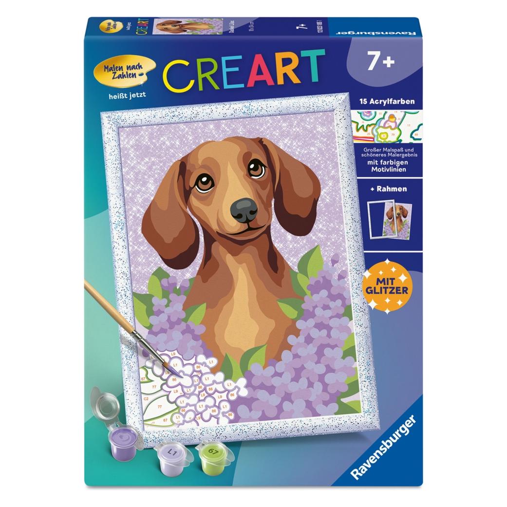 Ravensburger CreArt, Malen nach Zahlen Kinder - Dackel Lilac (67146365)