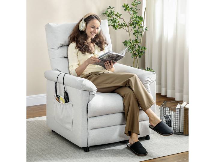 HOMCOM Fauteuil Massage Chauffant Inclinable Velours Gris