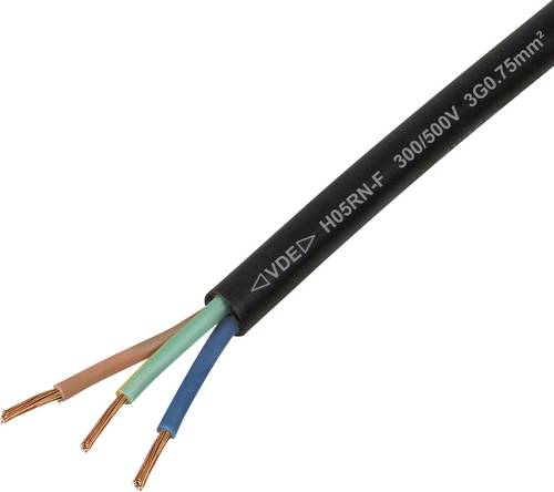 TRU COMPONENTS TC-13389180 Gummischlauchleitung H05RN-F 3G 0.75mm² Schwarz 50m