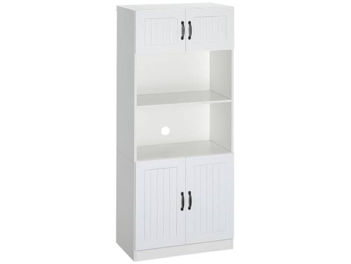 HOMCOM Küchenschrank Küchenhochschrank2 Regale, 2 Schränke Weiß Esszimmerschrank, Verstellbare Regalböden, Mikrowellenregal/-fach, Anti-Kipp-Gurt, Landhausstil