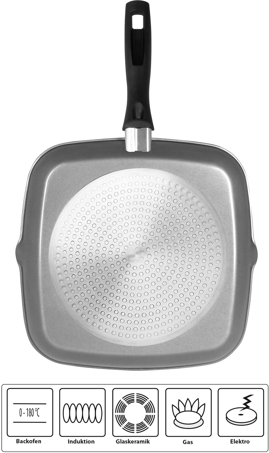 Grillpfanne STONELINE, schwarz, B:28cm H:4cm L:28cm Ø:28cm, Pfannen, Induktion