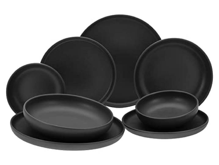 CreaTable\, 10524 Série Uno Black Service de table 8 pièces pour 2 personnes en grès Passe au lave-vaisselle et au micro-ondes Fabriqué en Europe