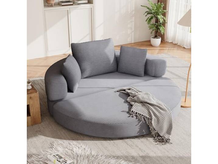 Merax Klappsofa Bett 2 in 1 Boneless Couch Schlafsofa Klappsofa Bett Gästebett Lazy Sofa Bodensofa, Modulares Bodensofa mit Kissen, oval 173x176 cm, Sofa für Wohnzimmer & Schlafzimmer,Grau