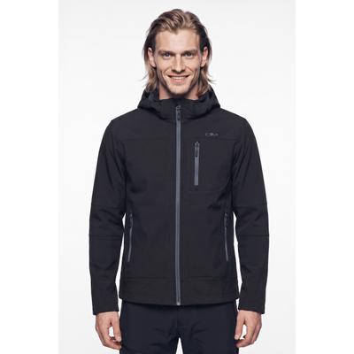 Softshelljacke CMP "MAN JACKET ZIP HOOD", Herren, Gr. 52, schwarz (ntracite, av), Softshell, Obermaterial: 96% Polyester, 4% Elasthan, hoch geschlossener Ausschnitt, Jacken Softshelljacke, mit Eingrifftaschen und Brusttasche, windabweisend,...