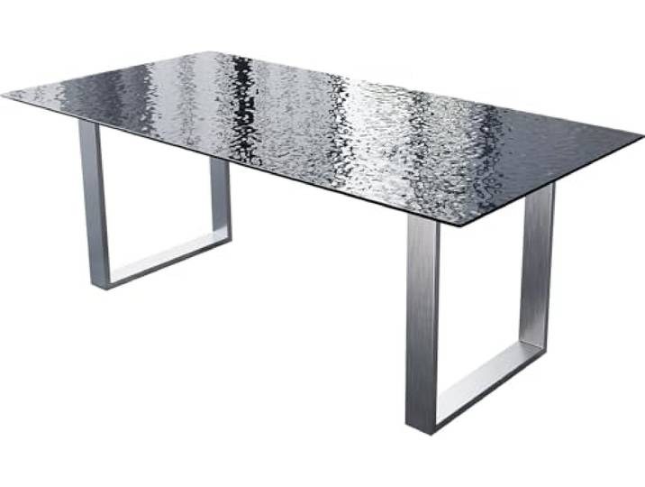 Esszimmertisch Edge Reliefglas Rauchschwarz 3D-Design 200x100 Edelstahl