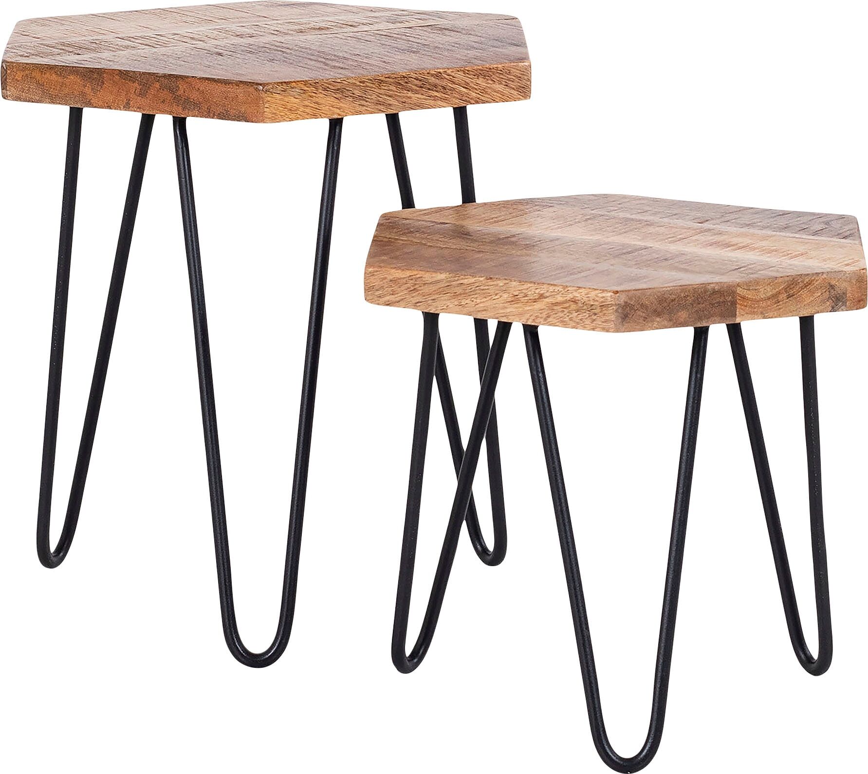 Beistelltisch BYLIVING "Elea", braun (braun, schwarz), B:45cm H:40cm T:40cm, Tische, Beistelltisch, aus Massivholz, bestehend aus 2 Tischen braun, schwarz B/H/T: 45cm x 40cm x 40cm