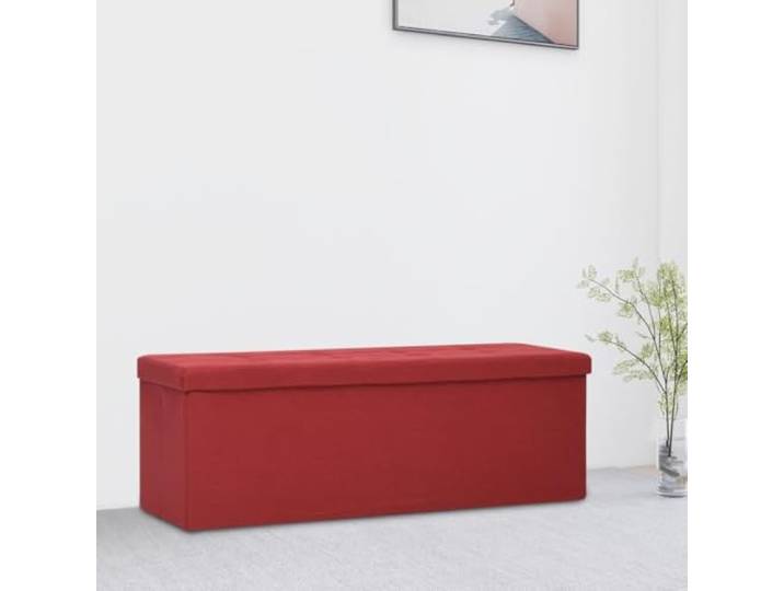 VIHHQGC Faltbare Sitzbank mit Stauraum Weinrot Leinenoptik MDF MDF mit Leinenimitat, Schaumstoff gepolstert, 110 kg belastbar, platzsparend faltbar