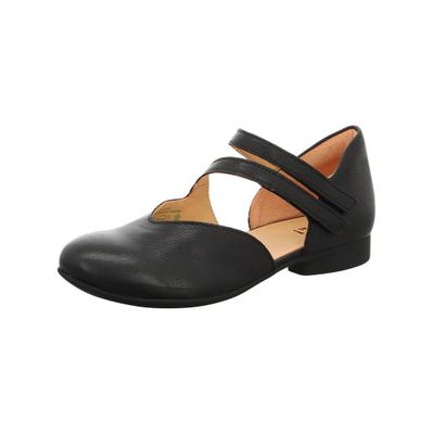 Riemchenballerina THINK "Think Ballerinas Leder", Damen, Gr. 40, Leder, schwarz, Schuhe Riemchenballerina