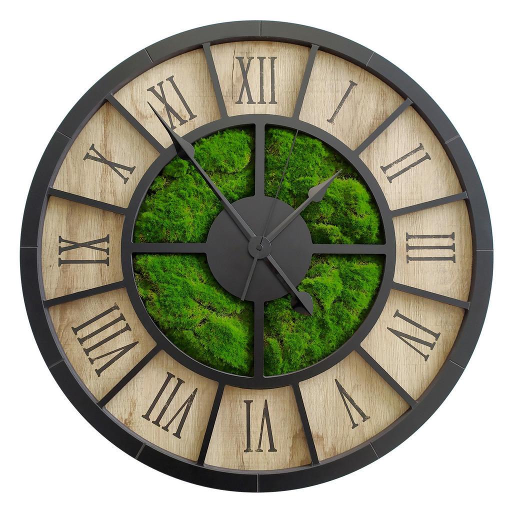 Wanduhr -, Schwarz, Eiche, Dunkelgrün, Holz, Metall, Kunststoff, Fsc, Made in EU, Dekoration, Uhren, Wanduhren