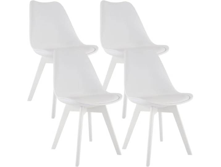 CLP Esszimmerstuhl 4er Set gepolstert Linares, Küchenstühle mit Rückenlehne und Holzgestell Buchenholz, Polsterstühle mit Bodenschonern, Farbe: weiß/weiß, Material: Kunststoff