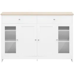 SIDEBOARD weiß & holzoptik mit glastüren & 2 schubladen