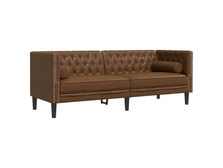 Chesterfield Sofa Couch 3 Sitzer Braun Kunstleder in Wildleder Optik