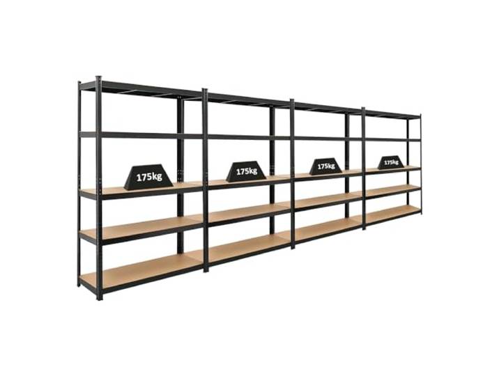 PROREGAL Mega Deal 4X Schwerlastregal Ragnar HxBxT 180x120x40cm Fachlast 175kg Schwarz Garagenregal Kellerregal Werkstattregal Lagerregal Steckregal